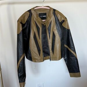Fashion Nova Women's Black and Green leather Jacket